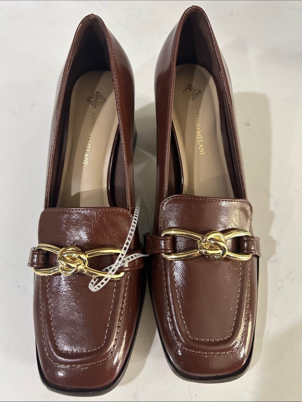 ANTONIO MELANI Brown Leather Loafers with Gold Knot Bit